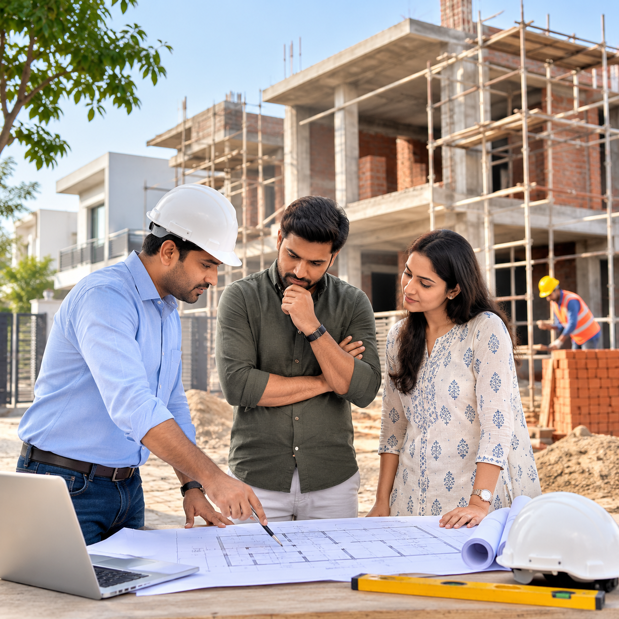 Engineer inspecting a residential construction site under turnkey construction projects in Jaipur